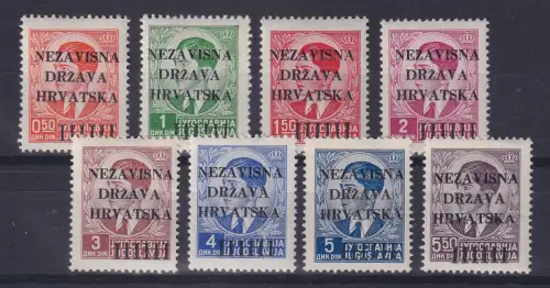 Kroatien 1941 Freimarken mit Aufdruck Mi.-Nr. 1-8 ungebraucht *