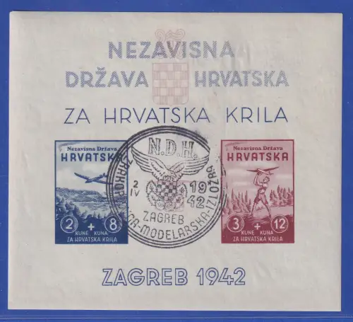 Kroatien 1942 Modellflugzeug-Ausstellung Mi.-Nr. Block 1 mit So.-O ZAGREB