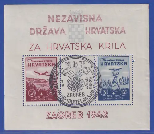 Kroatien 1942 Modellflugzeug-Ausstellung Mi.-Nr. Block 2 mit So.-O ZAGREB
