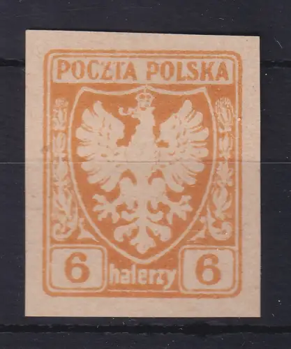Polen 1919 Ausgabe Galizien Adler im Wappenschild 6 H. Mi.-Nr. 57 (*)