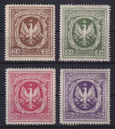 Polnische Legion 1916 Wohltätigkeits- bzw. Zuschlagsmarken 4 Werte ungebraucht *