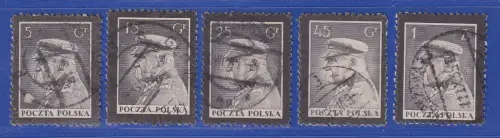 Polen 1935 Tod von Józef Piłsudski Mi.-Nr. 294-298 gestempelt