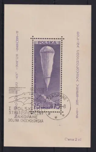 Polen 1938 Geplanter Stratosphärenflug Mi.-Nr. Block 6 mit Sonder-O Zakopane