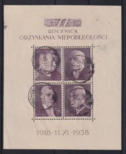 Polen 1938 Unabhängigkeit Mi.-Nr. Block 7 gestempelt