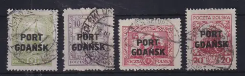 Polen Danzig Port Gdansk 1926/27 größerer Aufdruck Mi.-Nr. 15-18 gestempelt
