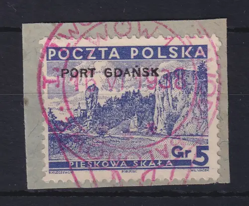 Polen Danzig Port Gdansk 1936  Mi.-Nr. 29 I mit rotem O auf Briefstück
