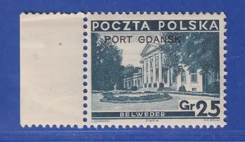 Polen Danzig Port Gdansk 1937 Mi.-Nr. 31 II Seitenrandstück ** gpr. L.SCHMUTZ