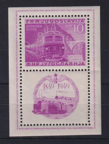 Jugoslawien 1949 Eisenbahnjubiläum Mi.-Nr. Block 4A postfrisch **