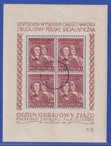 Polen 1951 Philatelisten-Kongress Mi-Nr. Block 12 gestempelt