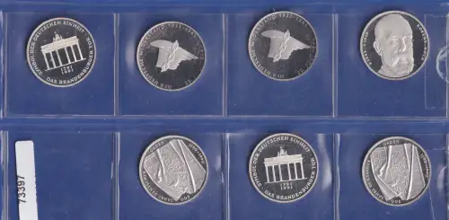 Sortiment 7 Stück 10 DM-Silbermünzen in Polierter Platte PP Spiegelglanz 1990-94