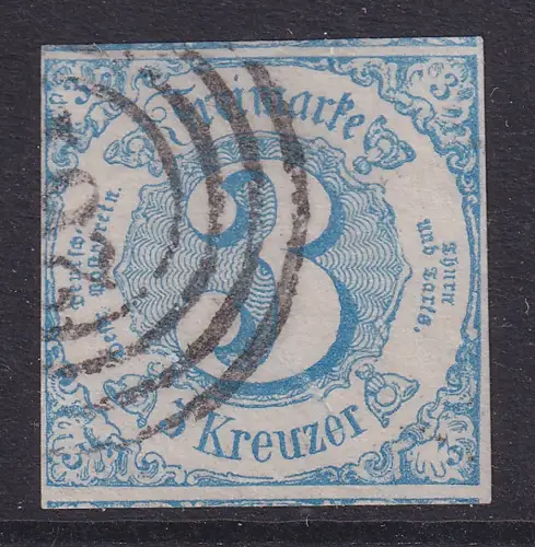 Altdeutschland Thurn und Taxis Mi.-Nr. 21 3 Keuzer blau mit Vierring-O 