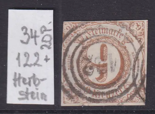 Altdeutschland Thurn und Taxis Mi.-Nr. 34  mit Vierring-O 122 Herbstein