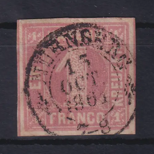 Bayern 1 Kreuzer rot Mi.-Nr. 3 Ia O NÜRNBERG