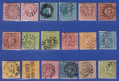 Bayern Lot 18 Werte aus Mi.-Nr. 2-12 alle gestempelt