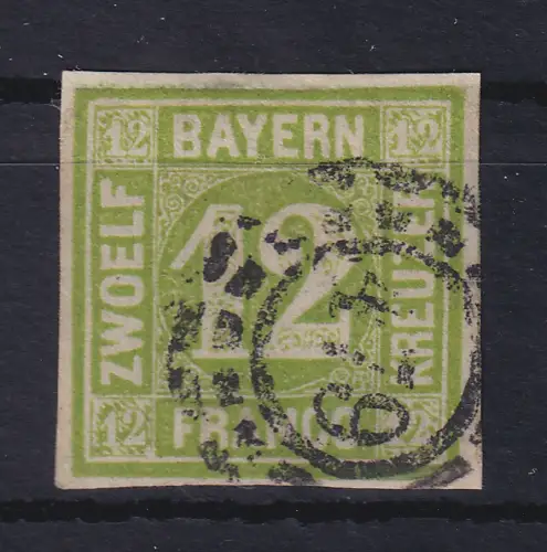 Bayern 12 Kreuzer grün Mi.-Nr. 12 mit OMR 479 Schweinfurt