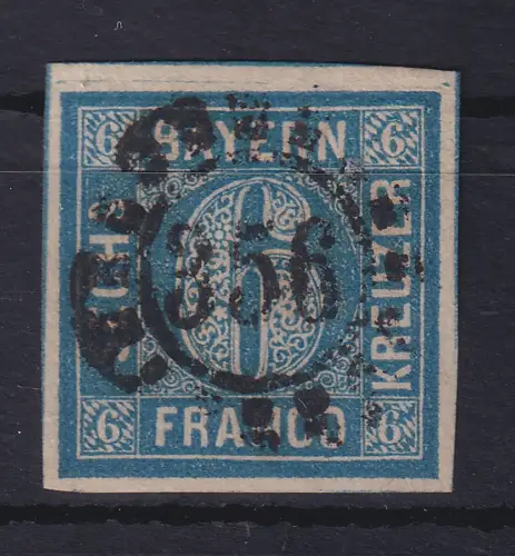 Bayern 6 Kreuzer blau Mi.-Nr. 10a mit GMR 356 Nürnberg