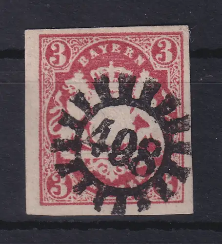 Bayern Wappen 3 Kreuzer karminrot Mi.-Nr. 15 mit GMR 498 Staffelstein
