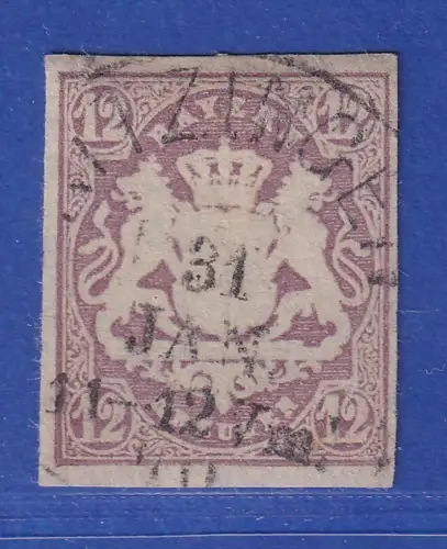 Bayern Wappen 12 Kreuzer violett Mi.-Nr. 18 O KITZINGEN