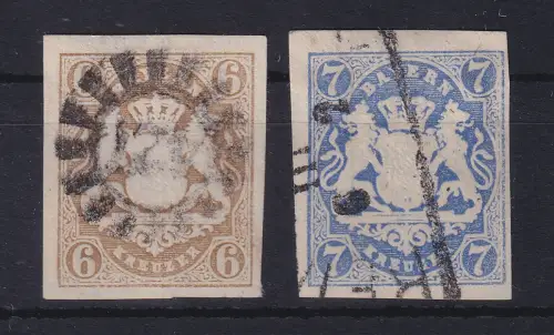 Bayern 1868 Wappen Ergänzungswerte 6 und 7 Kreuzer Mi.-Nr. 20-21 gestempelt