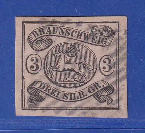 Braunschweig 1853 Pferd  3 Silbergr. Mi.-Nr. 8a gestempelt  Altprüfung Richter