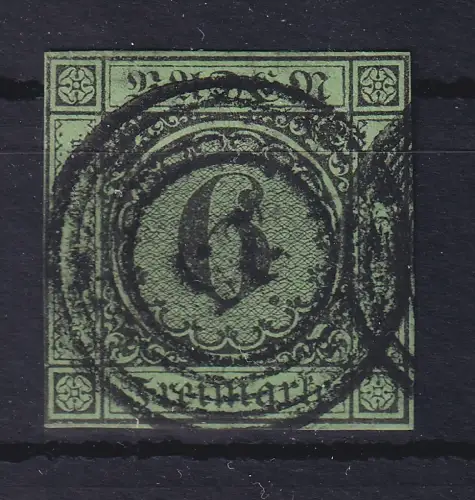 Baden 1852 Wertziffer 6 Kreuzer Mi.-Nr. 3b gestempelt