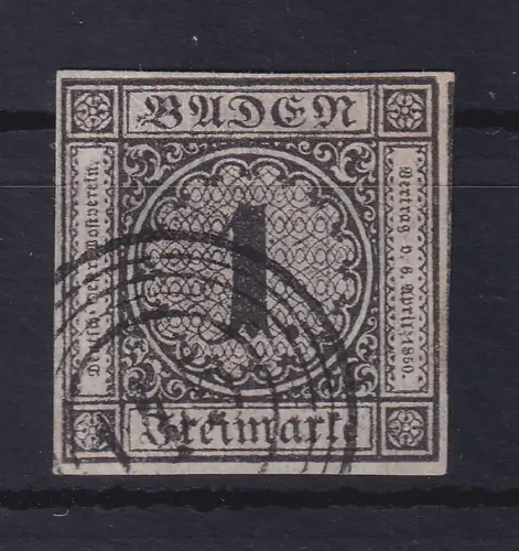 Baden 1853 Wertziffer 1 Kreuzer Mi.-Nr. 5 gestempelt