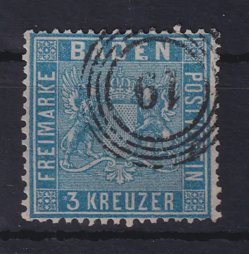 Baden 1860 Wappen 3 Kreuzer Mi.-Nr. 10a mit Fünfring-O 19 Bruchsal