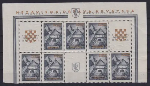 Kroatien / Hrvatska 1941 Zagreb Mi.-Nr. 39A Bogenteil mit 7 Werten und 3 Zf. **