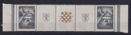 Kroatien / Hrvatska 1941 Zagreb Mi.-Nr. 39A Streifen mit 2 Werten und 3 Zf. **