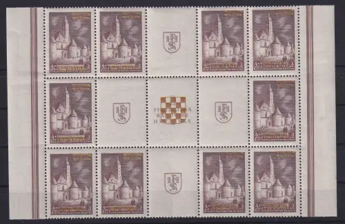 Kroatien / Hrvatska 1941 Zagreb Mi.-Nr. 40A Bogenteil mit 10 Werten und 5 Zf. **