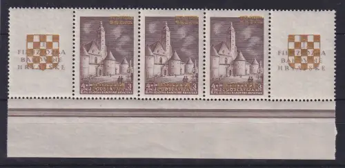 Kroatien / Hrvatska 1941 Zagreb Mi.-Nr. 40A Streifen mit 3 Werten und 2 Zf. **