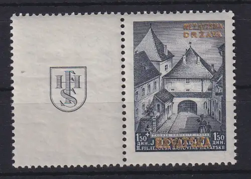 Kroatien / Hrvatska 1941 Zagreb Mi.-Nr. 39A ** mit Zierfeld links (Zf. *)