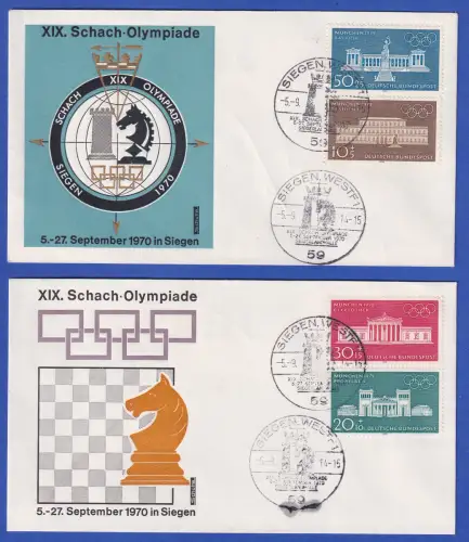 Schach-Olympiade Siegen 1970 zwei Umschläge mit Autogrammen u.a. Boris Spasski