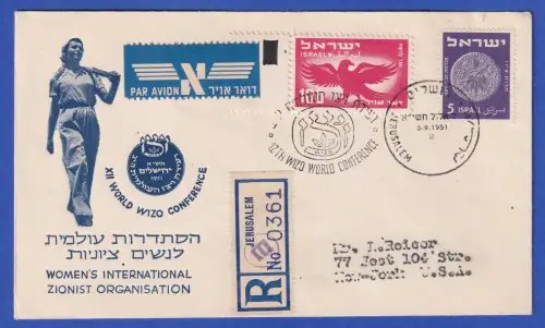 Israel R-Sonderbrief 12. WORLD WIZO Konferenz m. Mi-Nr. 23,37 O JERUSALEM 5.9.51