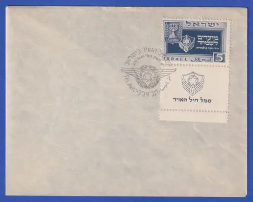 Israel Mi.-Nr. 19 mit Full Tab auf Umschlag So.-O Luftwaffe TEL AVIV 3.11.1949