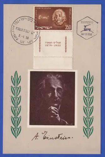 Israel Mi.-Nr. 132 Albert Einstein auf FDC Porträtpostkarte O TEL AVIV 3.1.1956