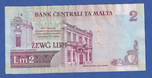 Banknote Malta 2 Liri ZEWG LIRI Serien-Nr. A/2 610383 fast bankfrisch