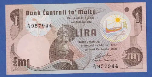 Banknote Malta One Pound 1 Lira Serien-Nr. A/14 957944 bankfrisch
