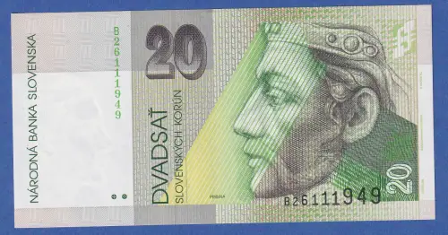 Banknote Slowakei 20 Kronen DVADSAT KORUN Serien-Nr. B26111949  bankfrisch