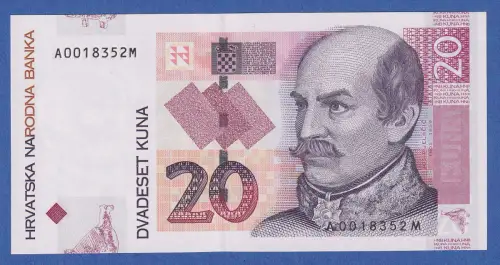 Banknote Hrvatska Kroatien DVADESET 20 Kuna Serien-Nr. A0018352M bankfrisch