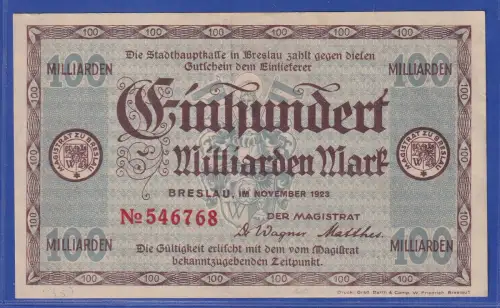 Breslau / Wroclaw Gutschein Banknote  100 Milliarden Mark, gebraucht