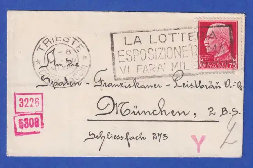Italien 1940 Zensur-Brief nach München O TRIESTE mit So.-O Nationale Lotterie