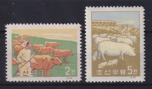 Nordkorea 1959 Viehzucht Mi.-Nr. 191 (*) und 192 ** Satz 2 Werte