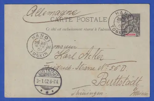 Französisch-Indochina GA Postkarte O HANOI gel. nach Buttstädt/Thüringen 1901