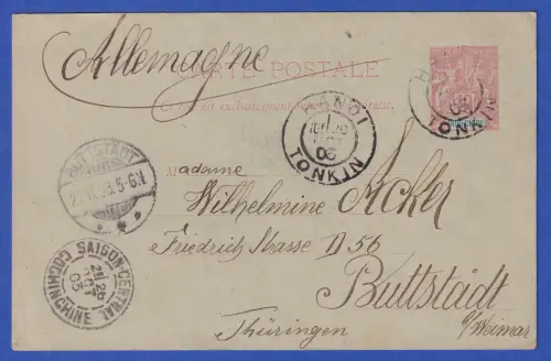 Französisch-Indochina GA Postkarte O HANOI gel. nach Buttstädt/Thüringen 1903