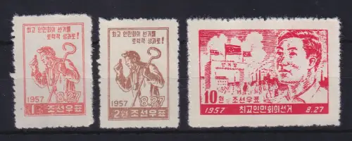 Nordkorea 1957 Zweite Volkswahl Mi.-Nr. 121-123A (*)