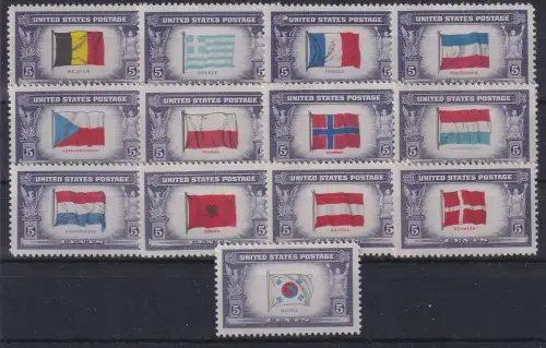 USA 1943 Besetzte Länder Flaggen Mi.-Nr. 512-524 Satz kpl. postfrisch **