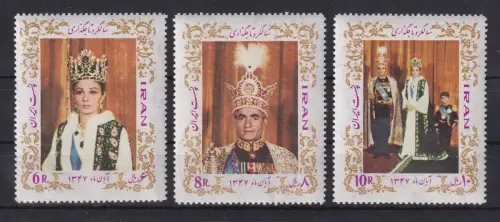 Iran 1968 Krönung Schah Reza Pahlevi und Schahbanu Farah Mi.-Nr. 1400-1402 **