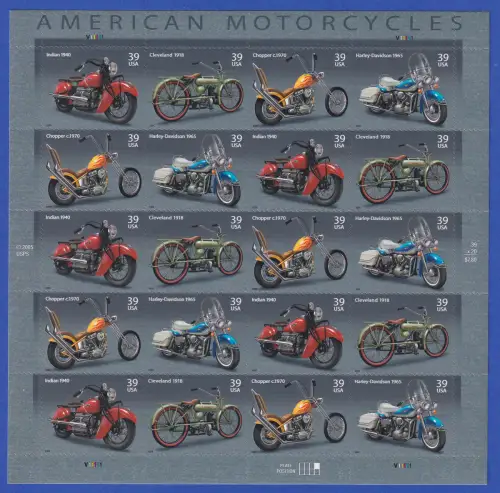 USA 2006 Motorräder Mi.-Nr. 4157-4160 kompletter Bogen m. 4 Sätzen postfrisch **
