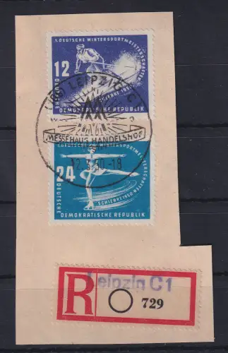 DDR 1950 Wintersport Mi.-Nr. 246-247 m. So.-O LEIPZIG u. R-Vermerk a. Briefstück